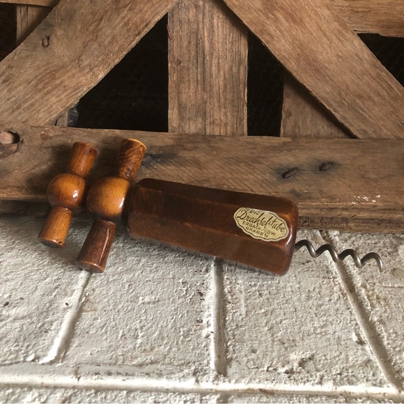 Dining Vintage Wooden Corkscrew Double Twist Wine Bottle Opener Made